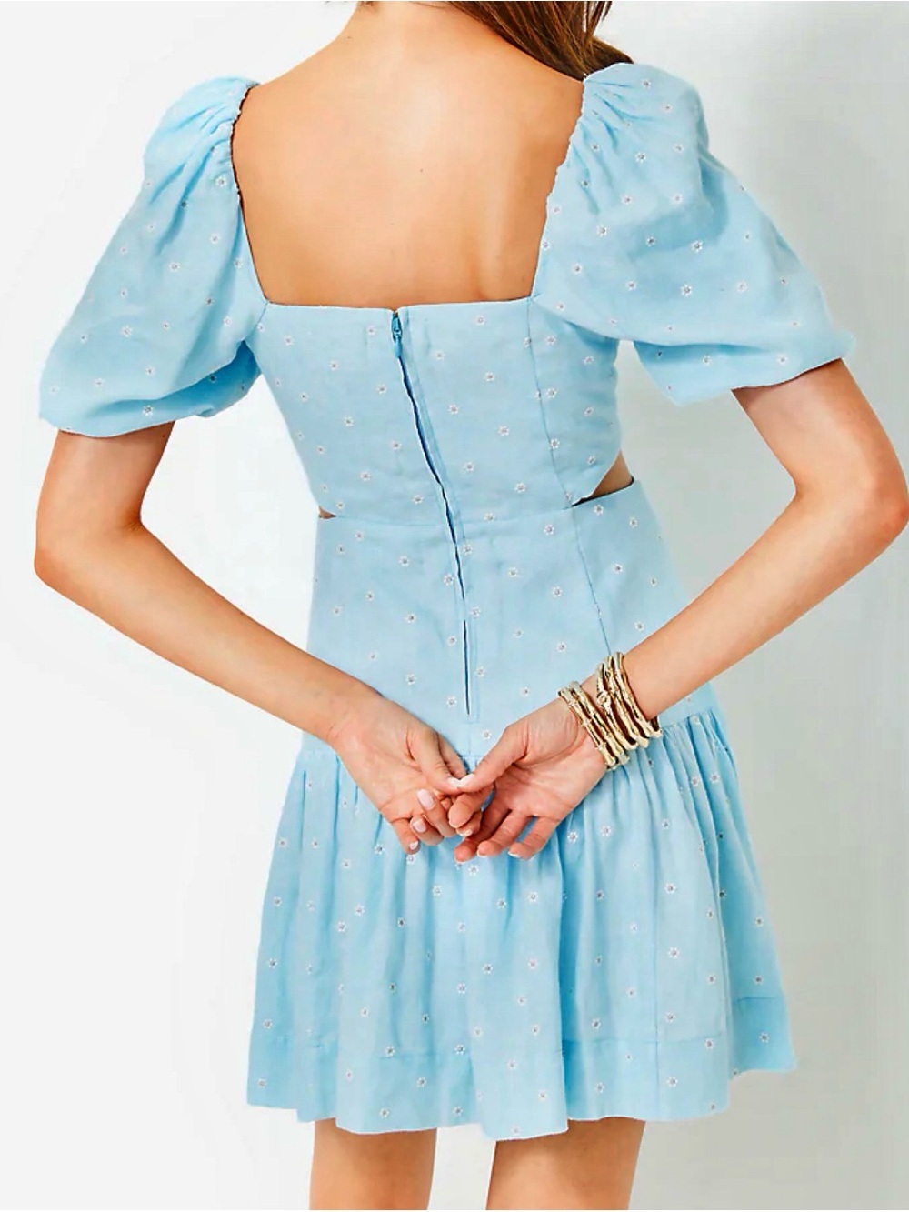 NWT Lilly Pulitzer Kylanne Blue Linen Cutout Mini Dress Drive Me Daisy Floral - Picture 3 of 9